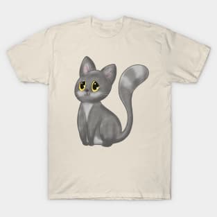 The Happy Adorable Cat Illustration Grey T-Shirt